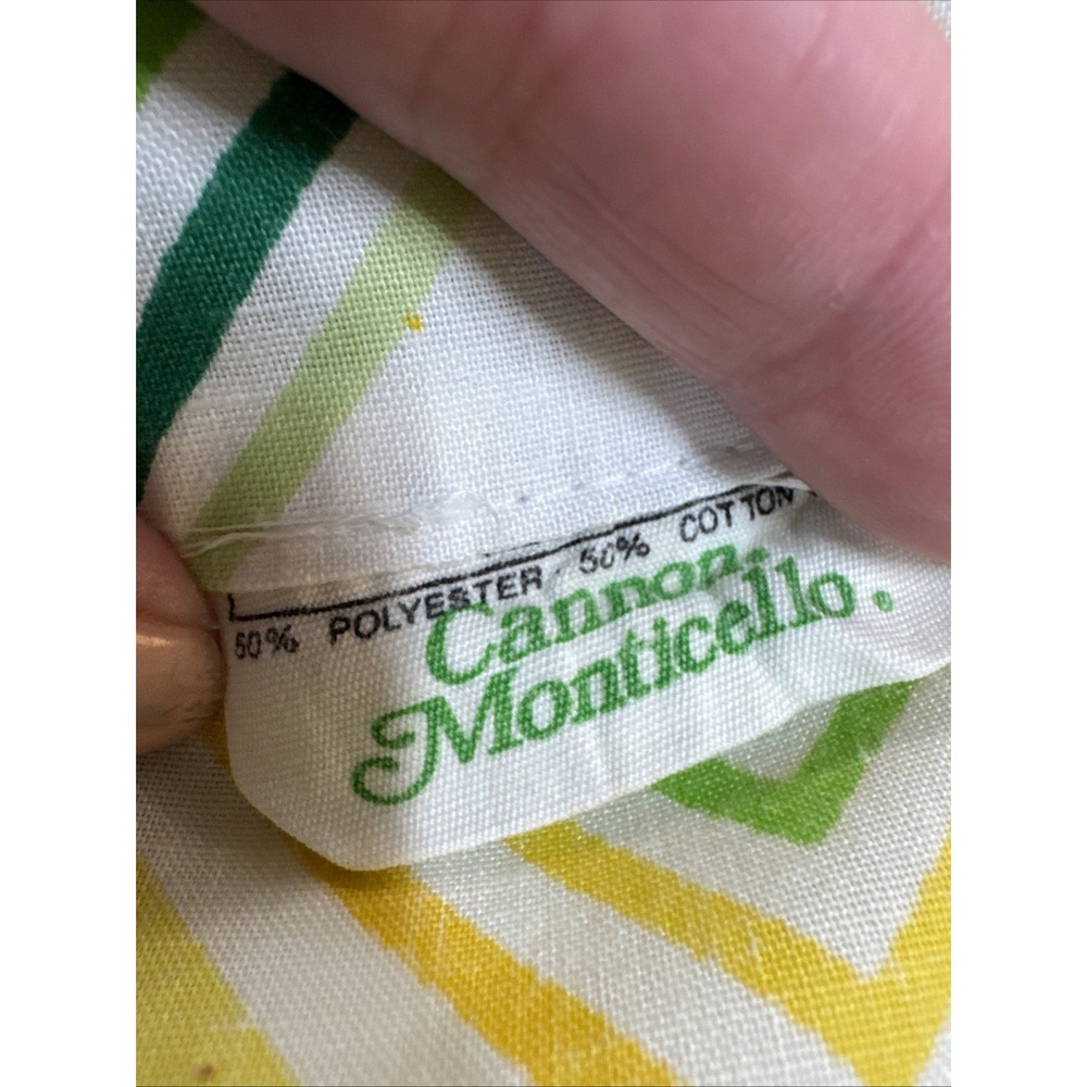 Vintage Cannon Monticello Pillowcase Set Yellow Floral Green Chevron 70s Muslin - Picture 3 of 8